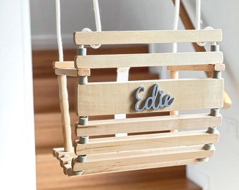 Personalized Swing - Wooden Baby Swing - Toddler swing - Wooden Handmade Swing, Custom Personalized Baby Swing, Swing for indoor or outdoors