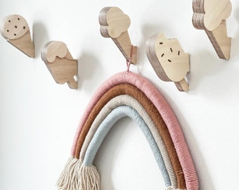 Ganchos de pared con forma de helado - Percheros infantiles, ganchos de madera para la habitación de los niños, percheros de pared decorativos para la habitación infantil