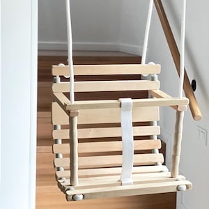 Wooden Handmade Swing - Swing for baby, Personalized Baby Swing, Wood Rope swing, Baby wooden swing, Baby indoor swing, White swing for baby
