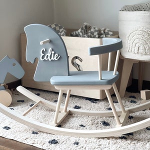 Personalised Wooden Rocking Horse.
It is the perfect swing-toy to develop fine and gross motor skills. Manipulating the handlebars, placing their body parts at the right place of the rocking horse all encourage the coordination.