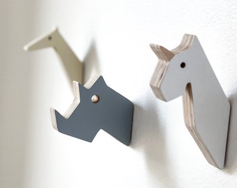 Animal Wall Hooks - Set of three Animal shaped hooks - Wall Hooks for Kids, Animal Hooks, Nursery Hooks,Kid's Room Wall Hooks, Unicorn hooks