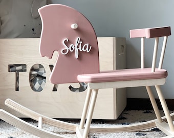 Schaukelpferd - Personalisiertes Holzpferdespielzeug für Kinder, Perfektes 1. Geburtstagsgeschenk, Montessori Rocker, Personalisiertes Holzpferdespielzeug für Mädchen