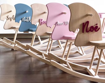 Personalisiertes Schaukelpferd Spielzeug - Kleinkind Schaukelpferd mit einem Namen, Schaukelpferd Geschenk, Holzpferd, Montessori Rocker Custom Schaukelpferd