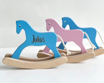 Jouet cheval en bois personnalisé - Jouets en bois naturel pour tout-petits, animaux en bois Waldorf, décoration de chambre d'enfant en bois