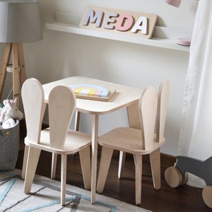 Wooden Table and Bunny Chairs Set: Scandinavian Kids Furniture