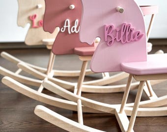 Caballo balancín personalizado / Regalos para niños, Caballo de madera de juguete, Regalo para niña, Juguetes Montessori, Caballo balancín personalizado, Juguetes de madera hechos a mano