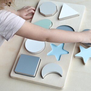 Rompecabezas de formas de madera: tablero de actividades para niños pequeños, rompecabezas de madera, rompecabezas de formas Montessori, idea de regalo para el primer cumpleaños, regalo para niños pequeños, juguete Montessori