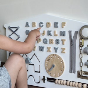 Wooden Alphabet Busy Board. Toddler Sensory Board, Busy Board with Alphabet, Busy Board for 1 Years Old, Wooden Montessori Board Toddler Toy image 5