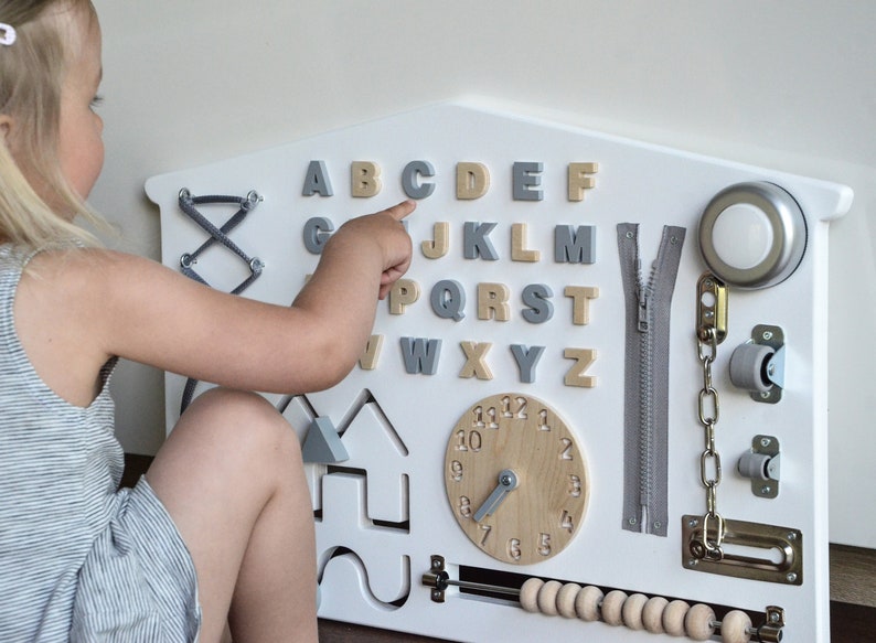 Wooden Alphabet Busy Board. Toddler Sensory Board, Busy Board with Alphabet, Busy Board for 1 Years Old, Wooden Montessori Board Toddler Toy image 5