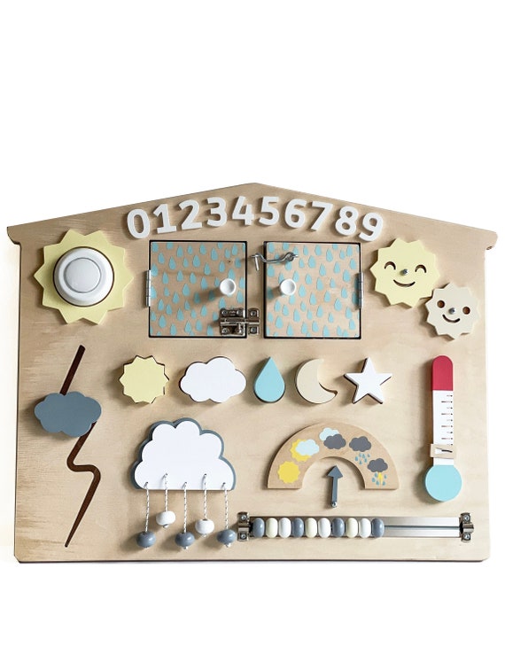 Busy board Montessori station météo en bois pour enfant - Un petit