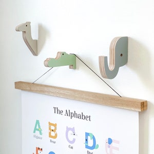 Wooden Animal Wall Hooks Set of three Animal shaped hooks Wall Hooks for Kids, Nursery Wall Hooks, Kid's Room Wall Hooks, Wooden hangers Painted