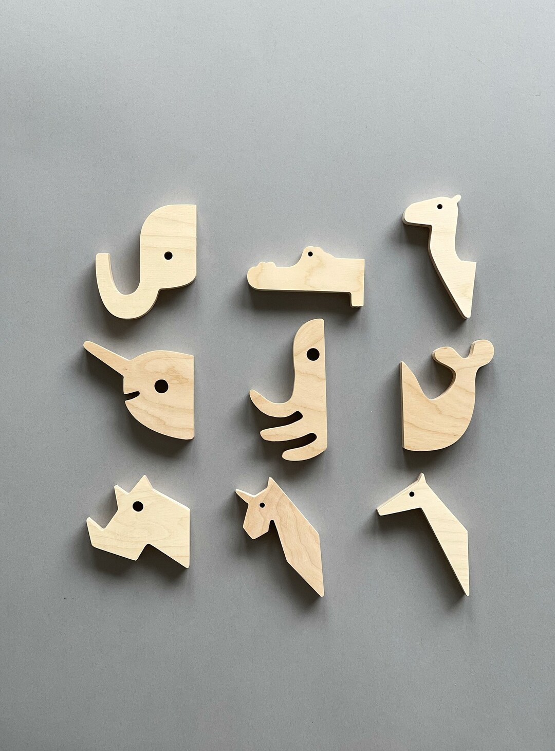 Wooden Animal Wall Hooks for Kids' Room and Nursery Wooden Coat Hangers
