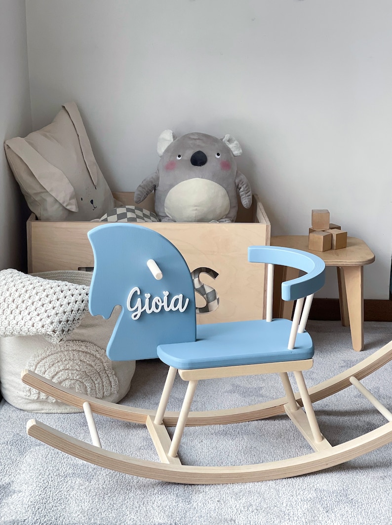 Personalised Wooden Rocking Horse Toy Toddler Rocking Horse with a name, Rocking Horse Gift, Wooden Horse, Montessori Rocker, Horse Swing image 8