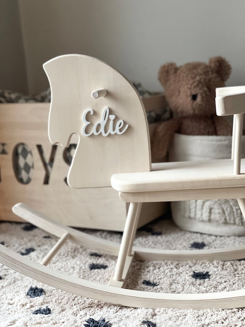 Personalised Wooden Rocking Horse. Safe for all ages 18 month and up. Features a comfortable riding seat that will make your child have a feel of thrilling riding and have long hours of fun.