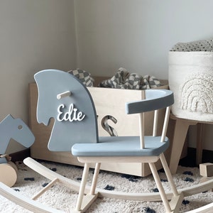 Custom Wooden Rocking Horse for Toddlers 1st Birthday Gift, Wooden horse Montessori toy, Personalised Horse Toy Montessori Rocker Grey