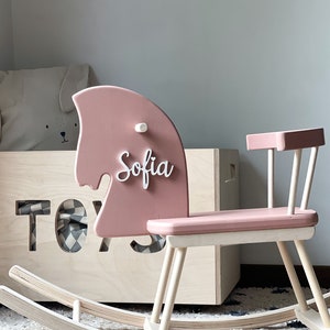 Custom Wooden Rocking Horse for Toddlers 1st Birthday Gift, Wooden horse Montessori toy, Personalised Horse Toy Montessori Rocker Pastel pink