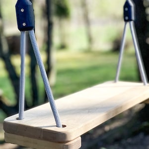 Our Wooden Tree Swing set is designed with safety and ease of use in mind. The top of the rope has metal rings for easy suspension, while the corners and edges of the swing have been rounded and sanded to ensure that it's safe for kids.