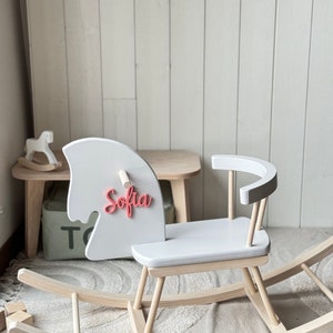 Custom Wooden Rocking Horse for Toddlers 1st Birthday Gift, Wooden horse Montessori toy, Personalised Horse Toy Montessori Rocker Light grey