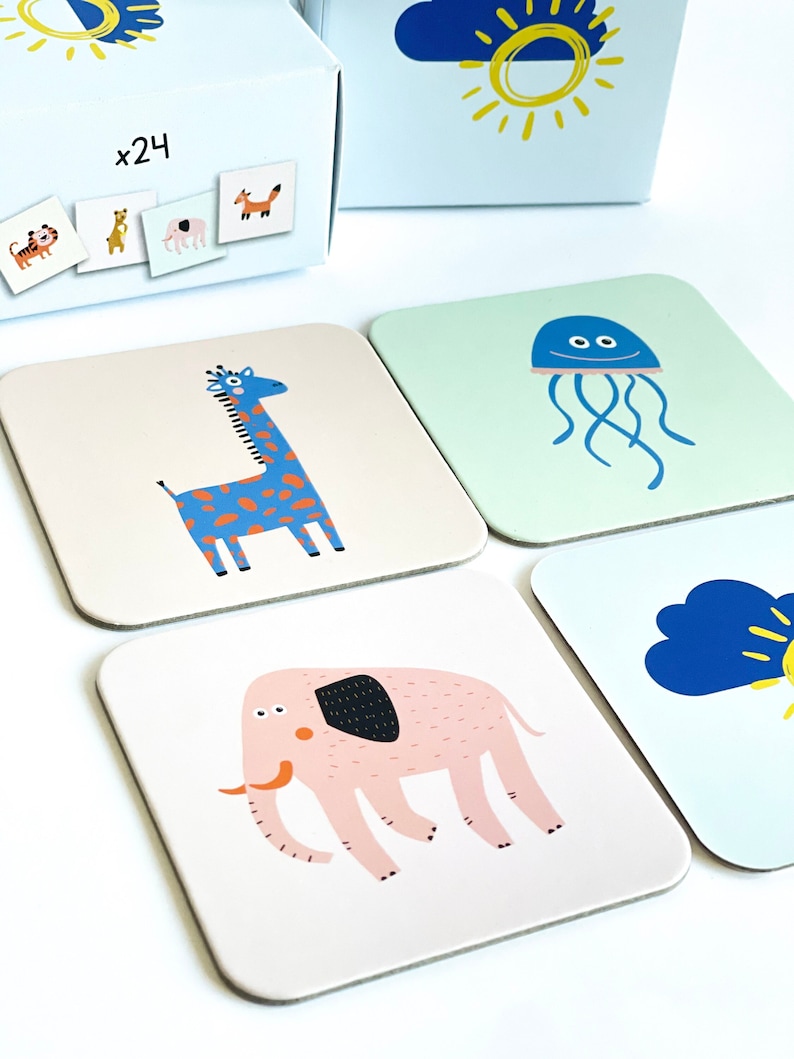 The Game develops child's memory and communication skills.
-With the help of cards, you can play a regular game that develops memory, learn animals and colours.
Set includes 24 game cards.
Packed in a cute cardboard box suitable for recycling.