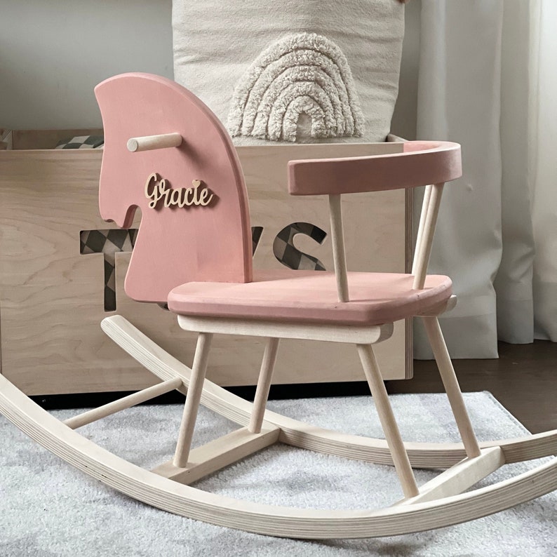 Cavallo a dondolo, Cavallo a dondolo personalizzato, Giocattolo cavallo di legno, Cavallo a dondolo ragazza, Cavallo a dondolo classico, Altalena per bambini giocattolo Cavallo a dondolo per bambini Pastel Pink