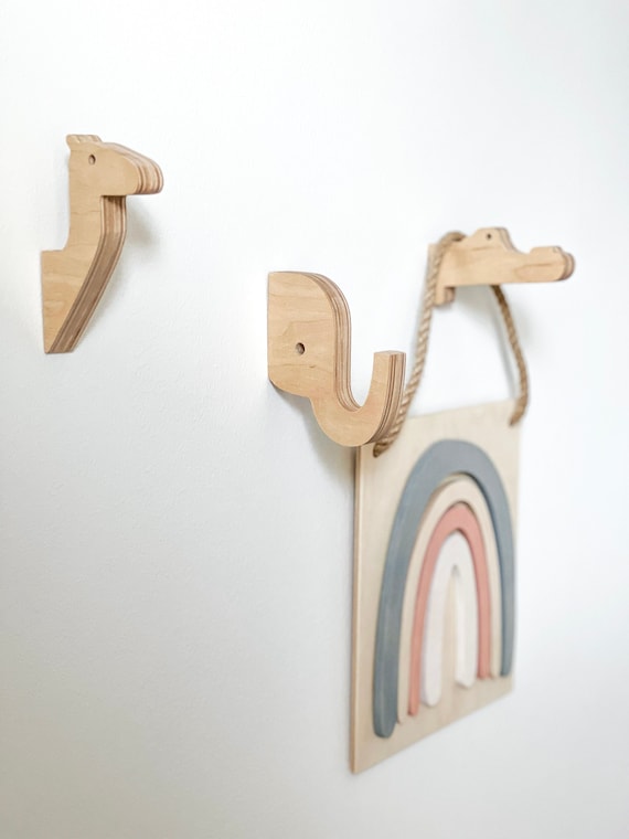 Wooden Animal Wall Hooks Set of Three Animal Shaped Hooks Wall