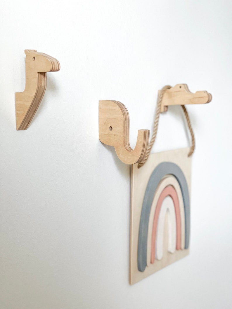 Wooden Animal Wall Hooks Set of three Animal shaped hooks Wall Hooks for Kids, Nursery Wall Hooks, Kid's Room Wall Hooks, Wooden hangers image 1