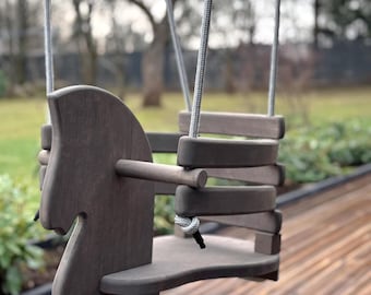 Wooden Baby Swing Horse | Handmade Personalized Swing, Outdoor Baby Swing, Bucket Seat Baby Swing, Wooden Swing for Babies and Toddlers
