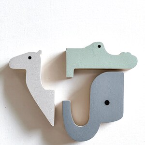 Wooden Animal Wall Hooks Set of three Animal shaped hooks Wall Hooks for Kids, Nursery Wall Hooks, Kid's Room Wall Hooks, Wooden hangers image 8