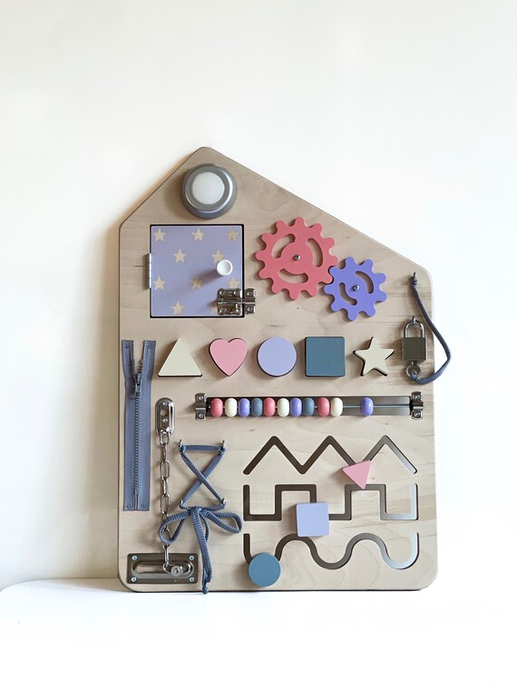 Wooden Montessori Busy Board for Toddlers - Sensory Activity Toy and Fidget Board, Toddler Gift Idea, Sensory Busy Board - 1st Birthday Gift