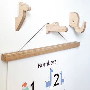 Wooden Animal Wall Hooks Set of three Animal shaped hooks Wall Hooks for Kids, Nursery Wall Hooks, Kid's Room Wall Hooks, Wooden hangers image 2