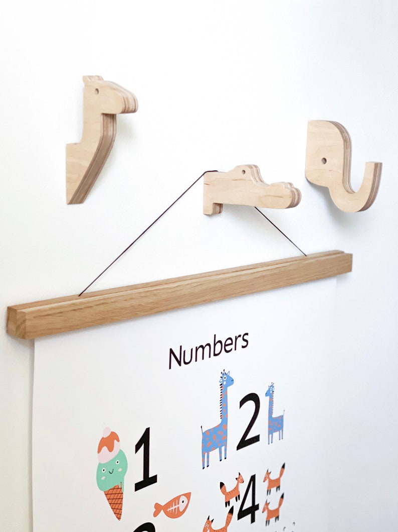 Wooden Animal Wall Hooks Set of three Animal shaped hooks Wall Hooks for Kids, Nursery Wall Hooks, Kid's Room Wall Hooks, Wooden hangers image 2