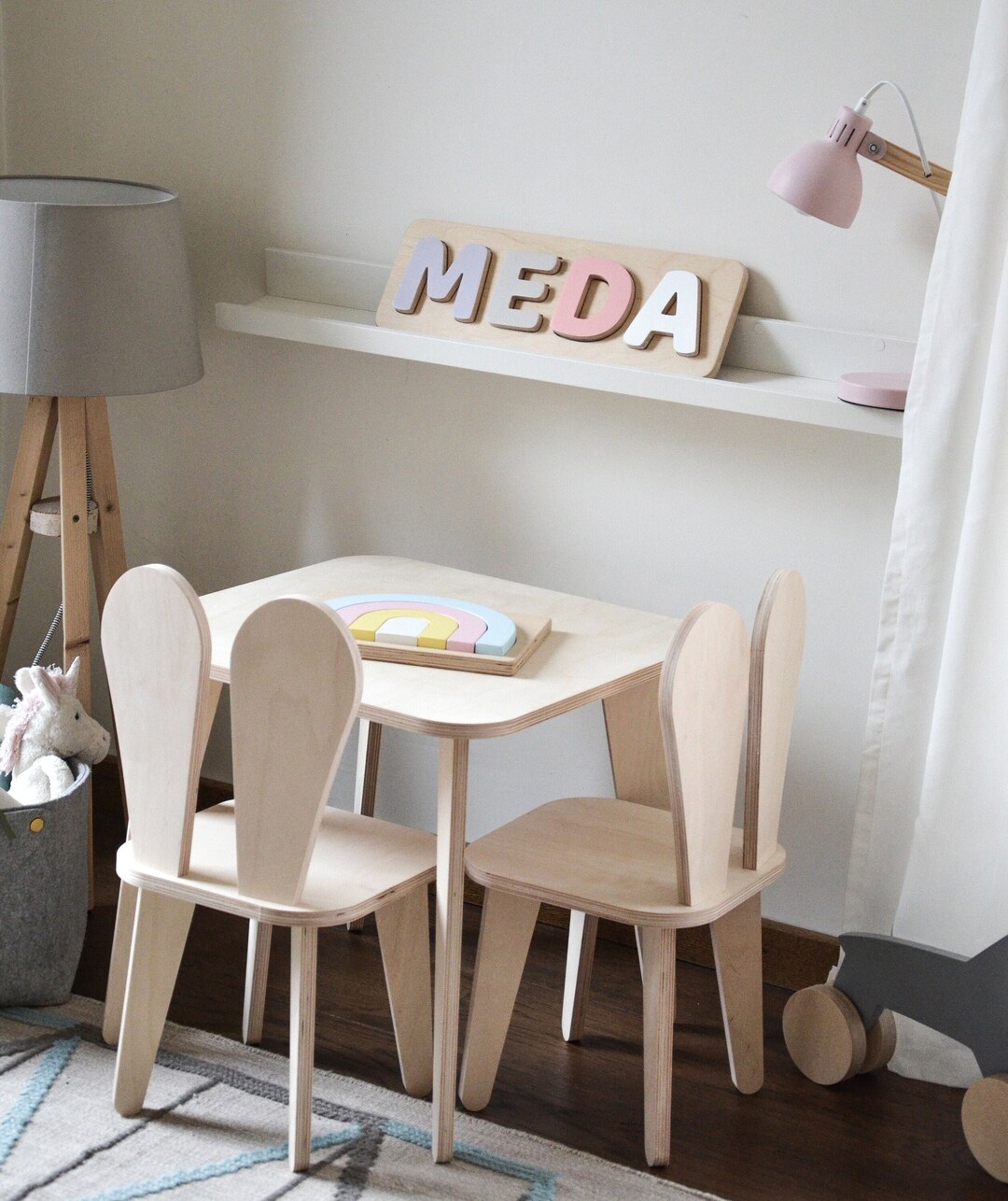 Wooden Table and Bunny Chairs Set: Scandinavian Kids Furniture - Etsy