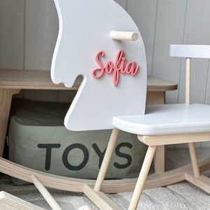 Personalized Rocking Horse Toy Wooden Horse with Name, Toddler Rocking Horse Gift, Montessori Rocker Customizable Wood Rocking Horse Light Grey