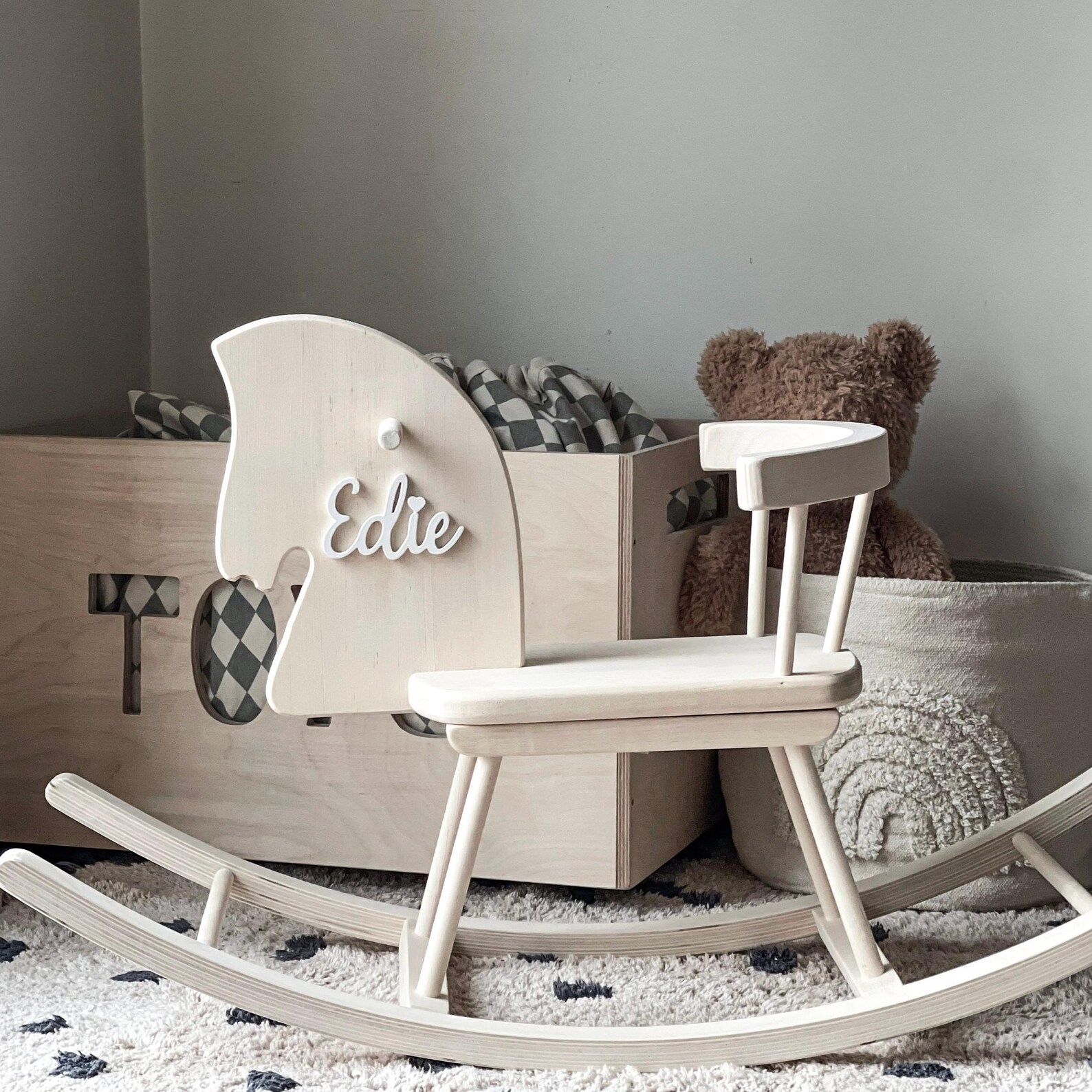 Personalized Rocking Horse Toy, Wooden Horse Toy With Name, Toddler ...