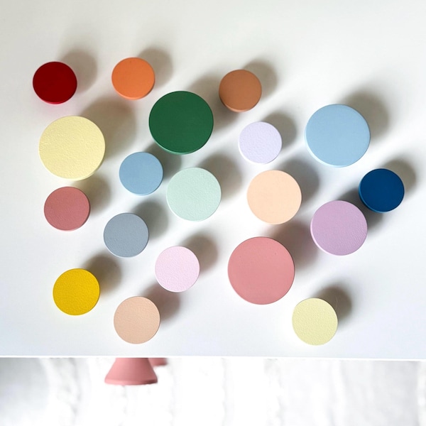Colorful Kids Room Knobs - Nursery Round Drawer Knobs, Wooden Cabinet handles, Colorful Furniture Accessory, Wooden Hooks for Kids Room