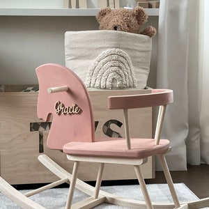 Personalised Wooden Rocking Horse Toy Toddler Rocking Horse with a name, Rocking Horse Gift, Wooden Horse, Montessori Rocker, Horse Swing Pastel Pink