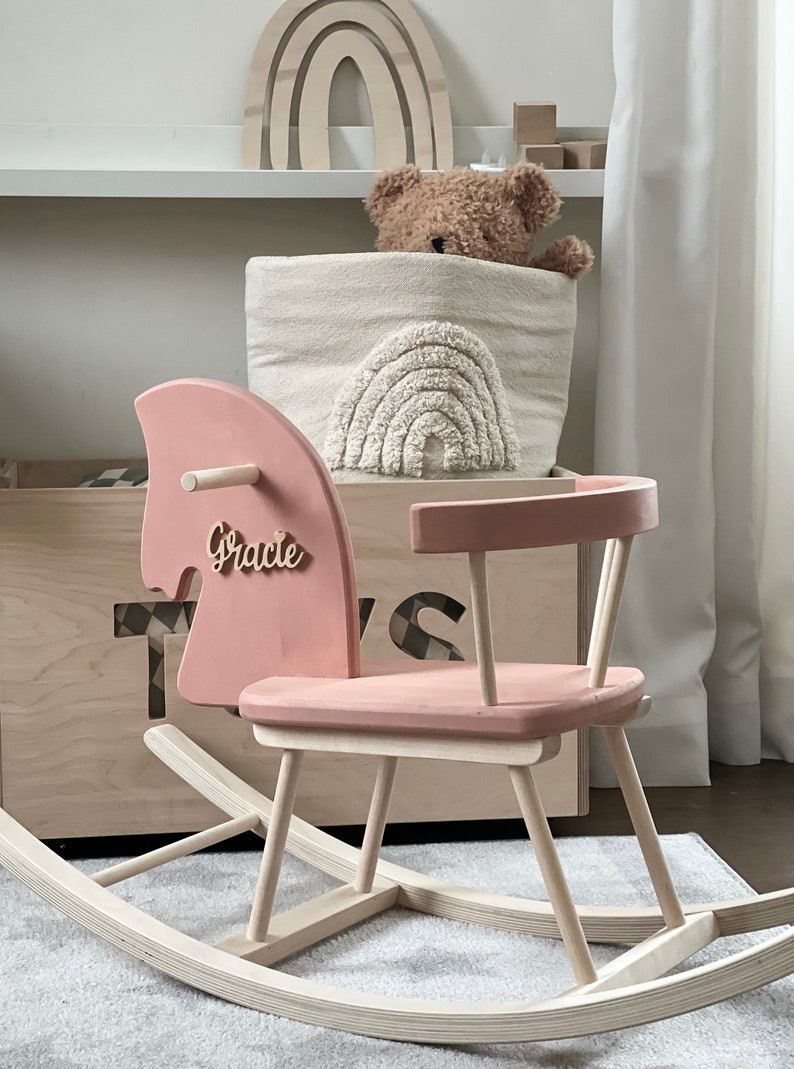 Personalised Wooden Rocking Horse Toy Toddler Rocking Horse with a name, Rocking Horse Gift, Wooden Horse, Montessori Rocker, Horse Swing Pastel Pink