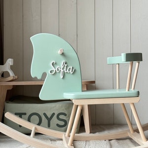 Custom Wooden Rocking Horse for Toddlers 1st Birthday Gift, Wooden horse Montessori toy, Personalised Horse Toy Montessori Rocker Pistachio green