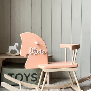 Personalized Rocking Horse Toy Wooden Horse with Name, Toddler Rocking Horse Gift, Montessori Rocker Customizable Wood Rocking Horse Peach Fuzz