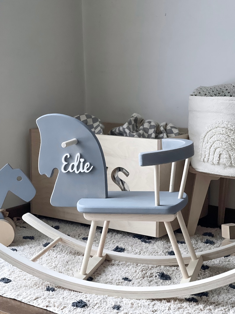 Personalized Rocking Horse Toy, Wooden Rocking Horse Gift, Montessori Rocker, Horse Toy for Kids, Horse Swing, Wood Horse Personalized Horse Grey