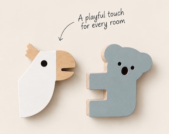 Ganchos de pared de madera con forma de animales, ganchos para abrigos infantiles, ganchos de pared para guardería, perchas de madera