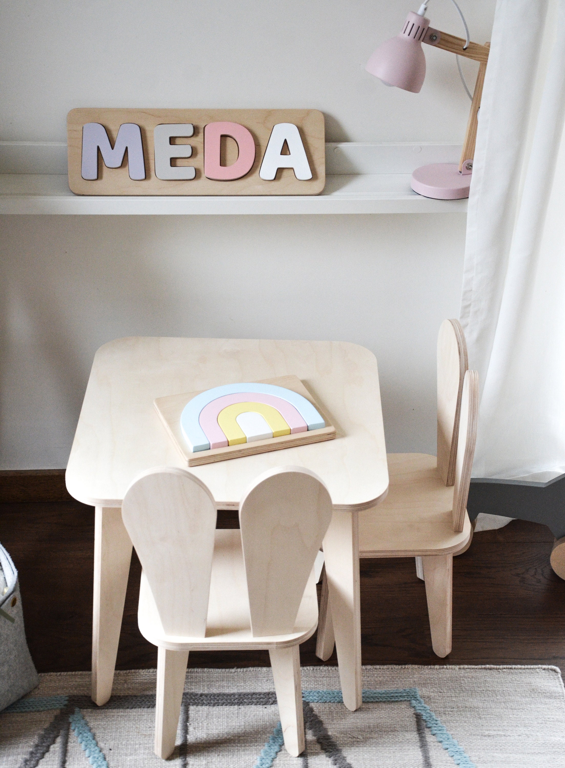 Table and Two Bunny Chairs Set in Natural Wood Color Kids Etsy UK