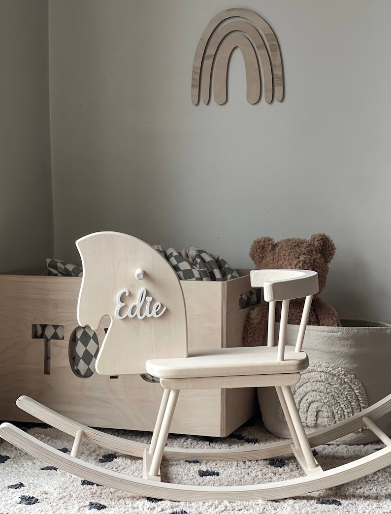 Personalised Wooden Rocking Horse - the perfect swing-toy to develop fine and gross motor skills. Made of very strong  Birch Plywood will last for many years.