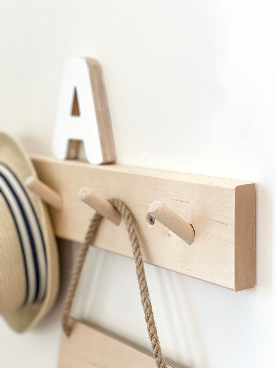 Wooden Rack With 7 Hooks Wooden Wall Hooks Wooden Hooks Etsy