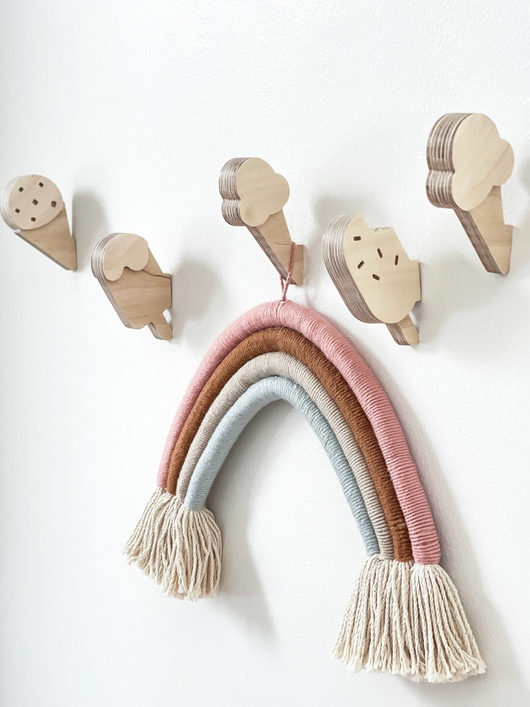 Ice Cream Wall Hooks Kids Coat Hooks, Wooden Wall Hooks for Kids Room