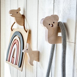 Patères murales en bois pour chambre d'enfant, décoration animalière, patères en bois animal, patères koala, patères murales, cintre enfant, patère animal Natural Wood