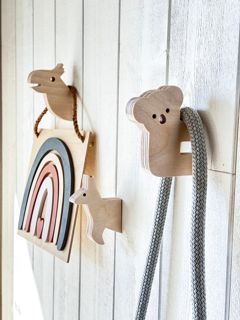 Patères murales en bois pour chambre d'enfant, décoration animalière, patères en bois animal, patères koala, patères murales, cintre enfant, patère animal Natural Wood