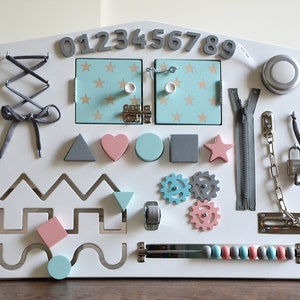 Handmade Montessori Busy Board: Toddler Learning Toy with Shapes & Numbers