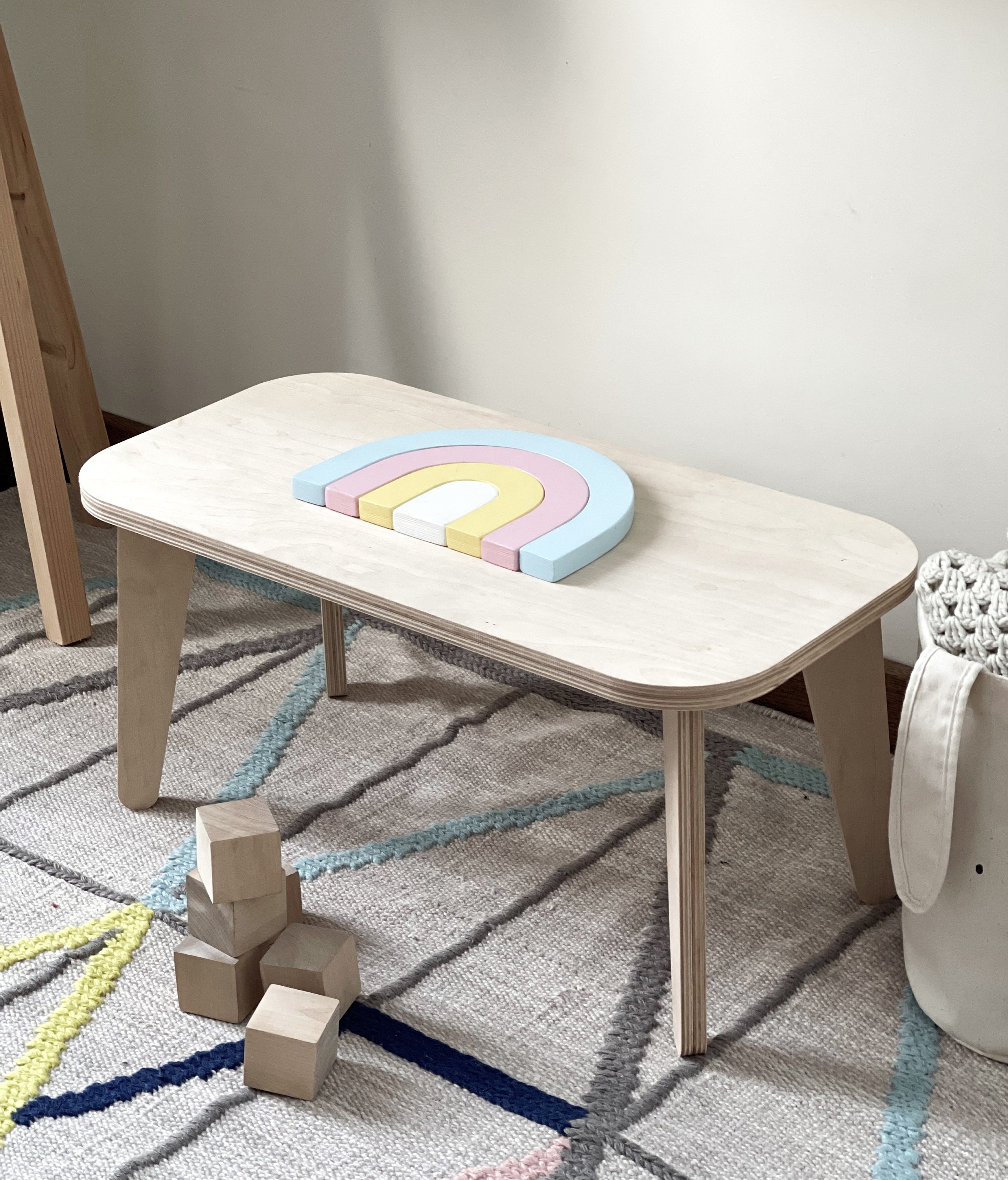 Wooden Kids BENCH - Natural Wood Color Kids Furniture Baby Stool ...