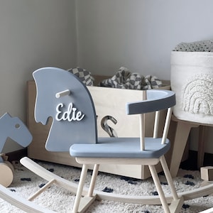 Personalised Wooden Rocking Horse Toy Toddler Rocking Horse with a name, Rocking Horse Gift, Wooden Horse, Montessori Rocker, Horse Swing Grey